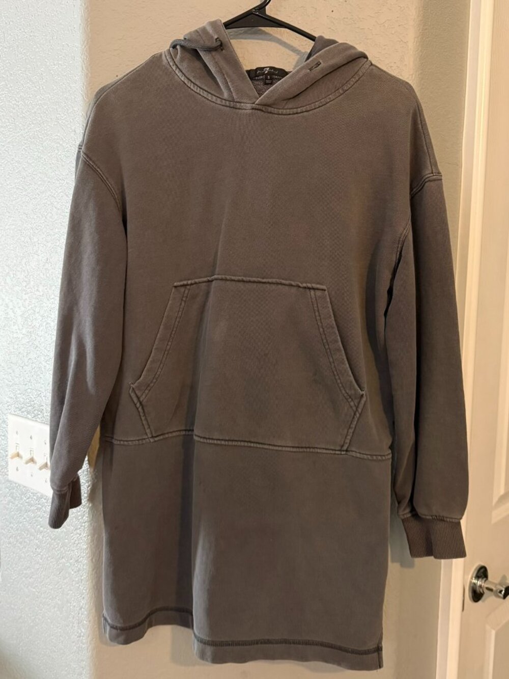 For All Mankind Hoodie Dress Gray Pullover Kangaroo Pocket Small